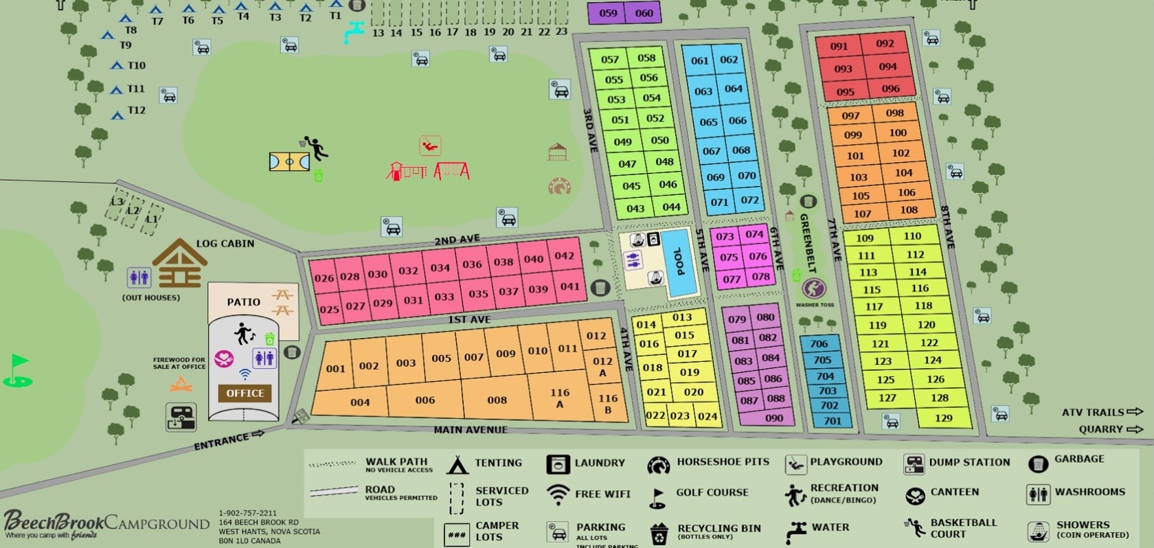 map of the campground showing the streets and rows of trailers