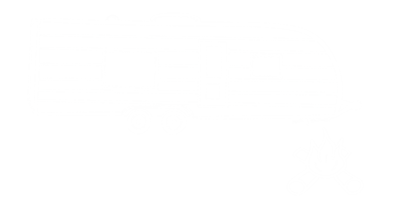 drawing of a trailer with a campfire in front